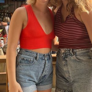 Red V Cut Crop Top Urban Outfitters Size S